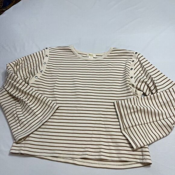 Maeve Anthropologie Stripe Slouchy Bell Sleeve Snap Sweater Shirt Size Small - Picture 1 of 10